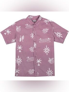 Men’s Beardedgoat Union Short Sleeve Button Up Shirt | Mauve/White | Size Large